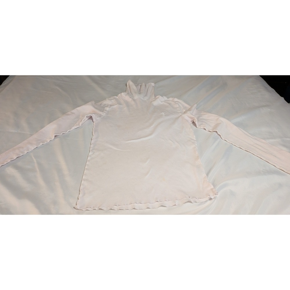 Ralph Lauren Sport Turtleneck Women XL Pink Fair Lettuce Edge Pima Cotton Top